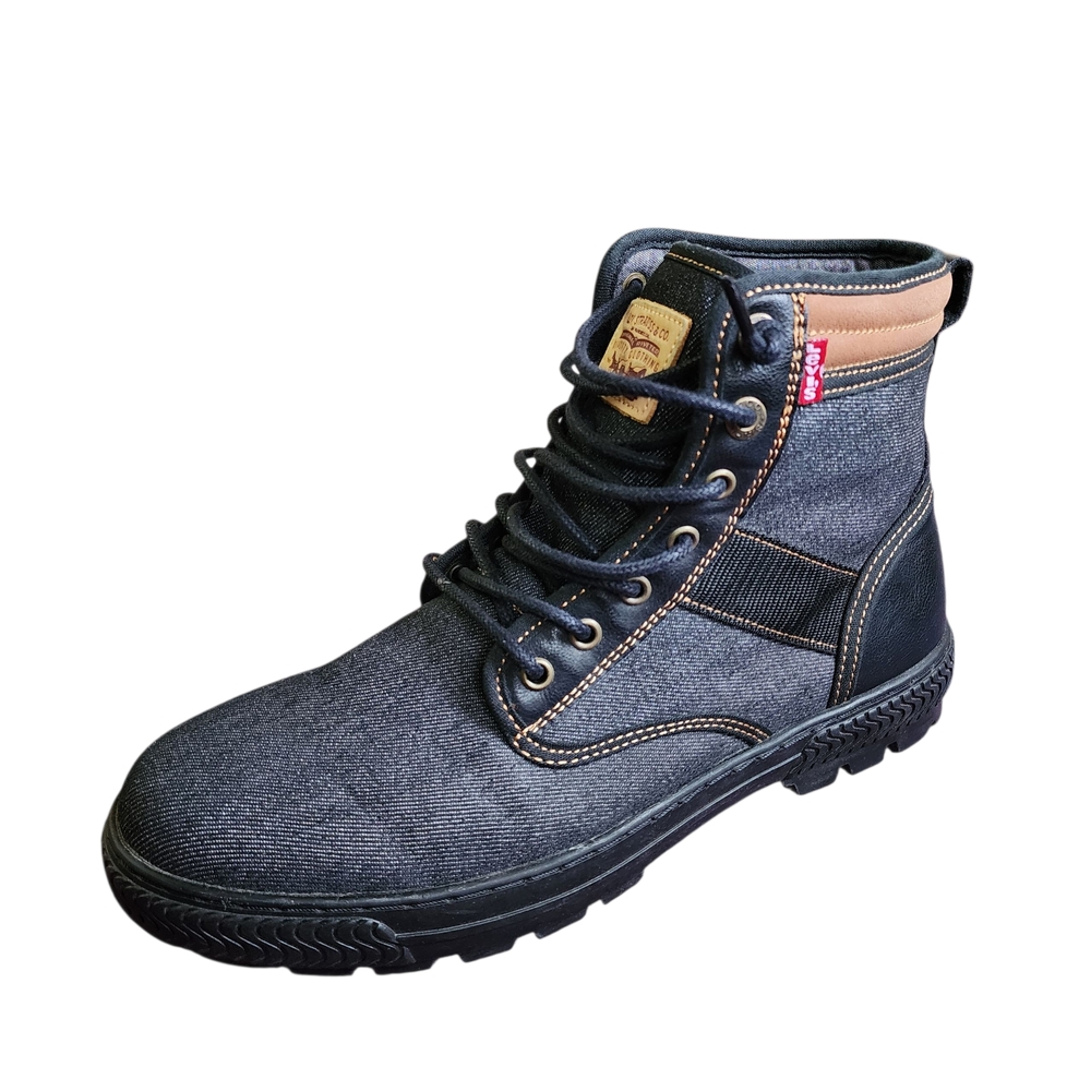 Levi Strauss Black Denim High Top Boots Size 10.5 Mens Grunge Style Work Boots